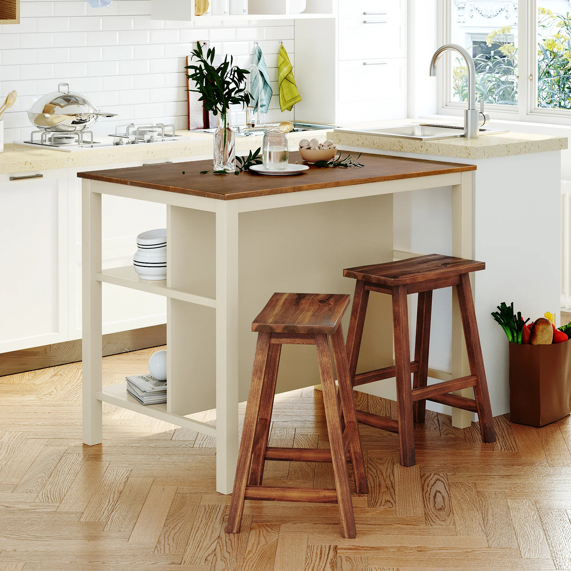 Streamdale Solid Wood Rustic 3-Piece 45 Stationary Kitchen Island Set With 2 | Shop Simon