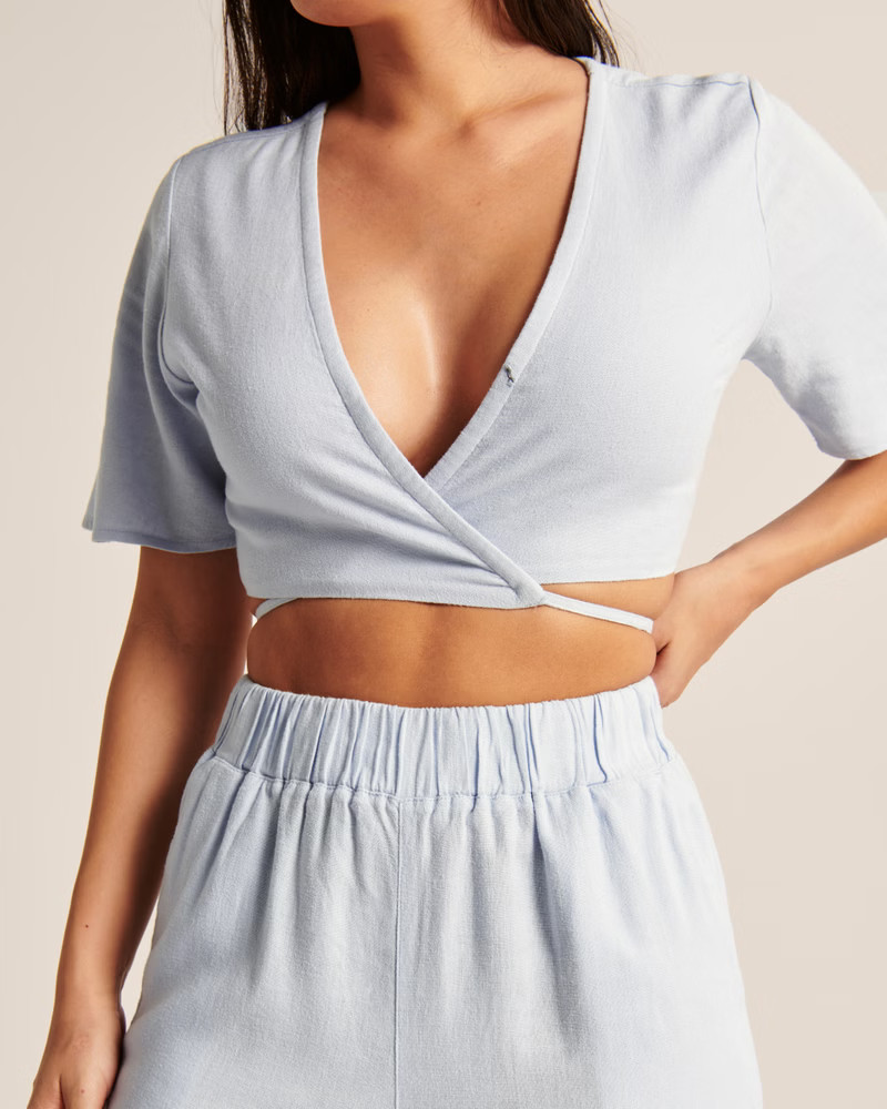 Linen-Blend Wrap Set Top | Abercrombie & Fitch (US)