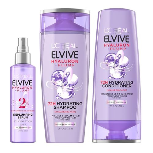 L'Oreal Paris Elvive Hyaluron Plump Hydrating Shampoo & Conditioner 12.6 Fl Oz, Moisture Serum with Hyaluronic Acid for Dehydrated, Dry Hair 4.4 Fl Oz | Amazon (US)
