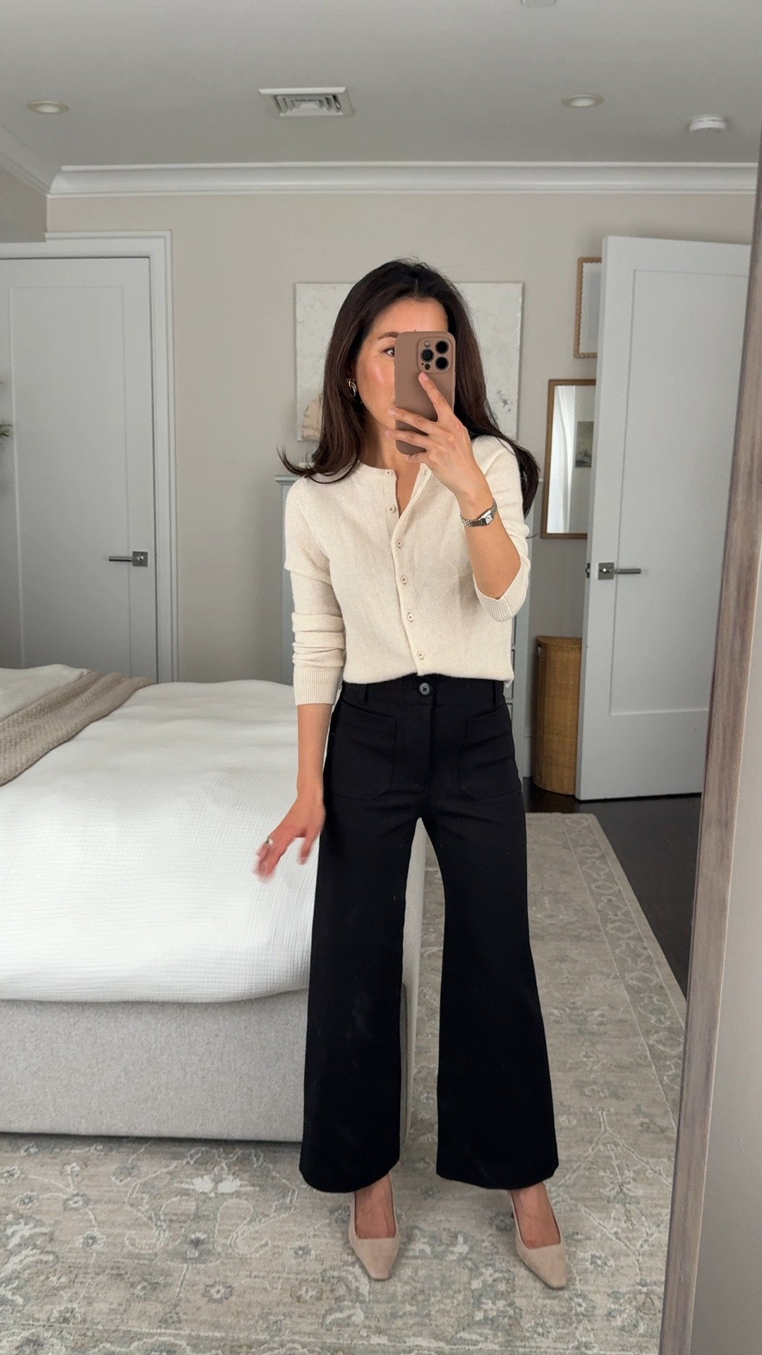 JEAN20 for 20% off orders of $100+ at Anthro 5/7-5/10!
• Crop wide leg pants 25 petite (sized up)  This stretch fabric is comfortable and smooth against the skin with the slightest rib texture. Does not show wrinkles so also great for travel.

• Cashmere cardigan xxs regular (didn't need petite since this is already shrunken fit)

Business casual work outfit , office style, smart casual look, conference travel , petite wide leg pants 

 #LTKootd #LTKPetite #LTKWorkwear