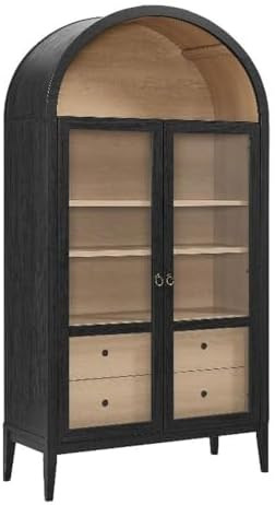 Modway Nolan Tall Arched Storage Display Cabinet in Black Oak - 74 Inch Arch Bookshelf with Glass... | Amazon (US)