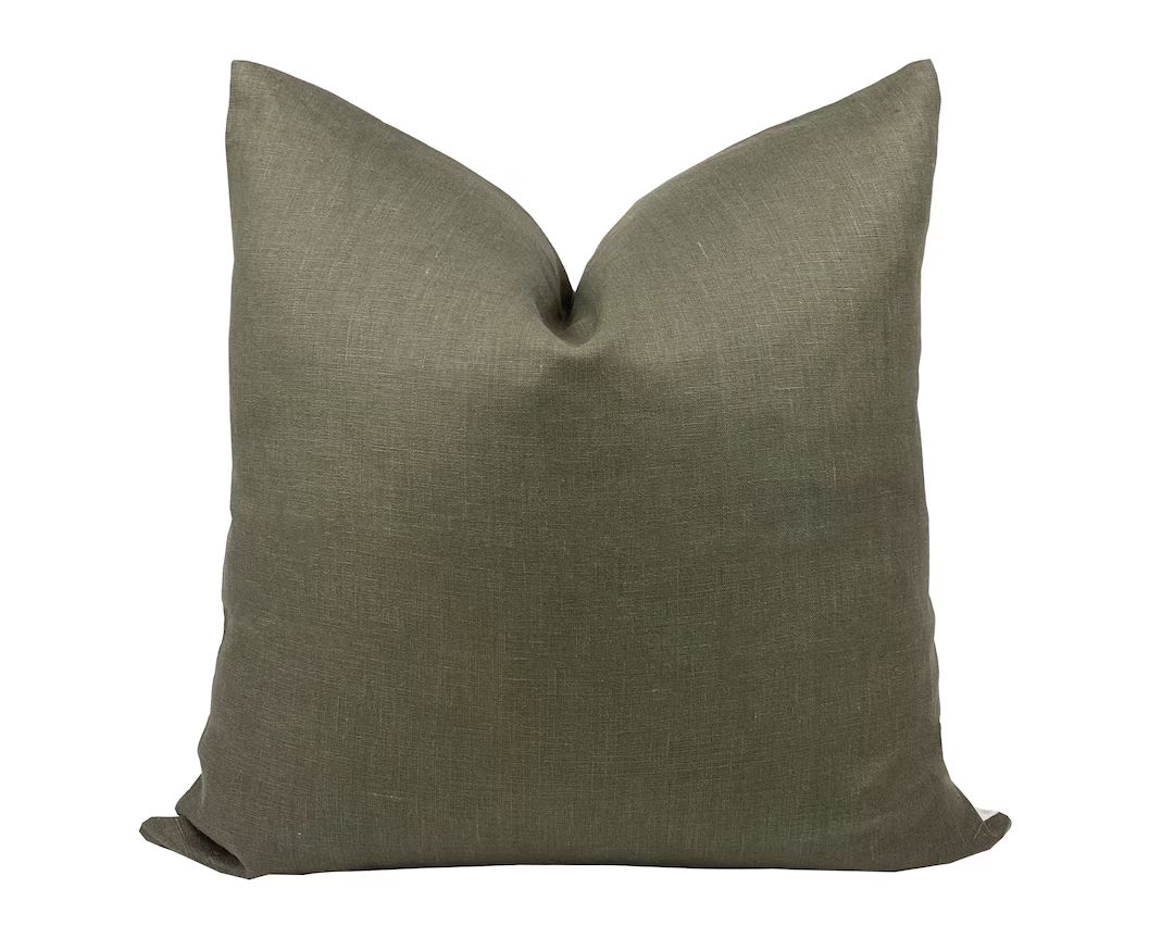 VERDE | Designer Olive Linen Pillow Cover, Dark Green Pillow, Modern Farmhouse Pillow, Designer P... | Etsy (CAD)