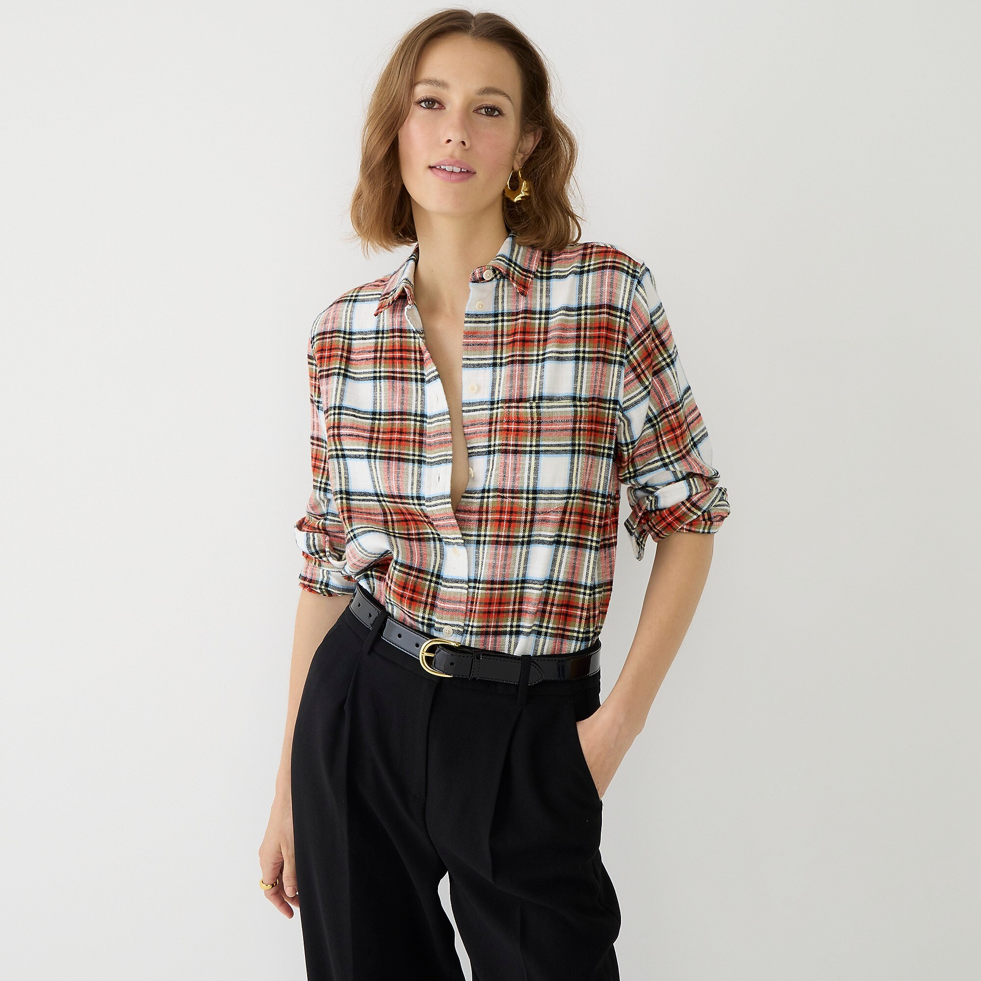 Classic-fit flannel shirt in Snowy Stewart tartan | J. Crew US