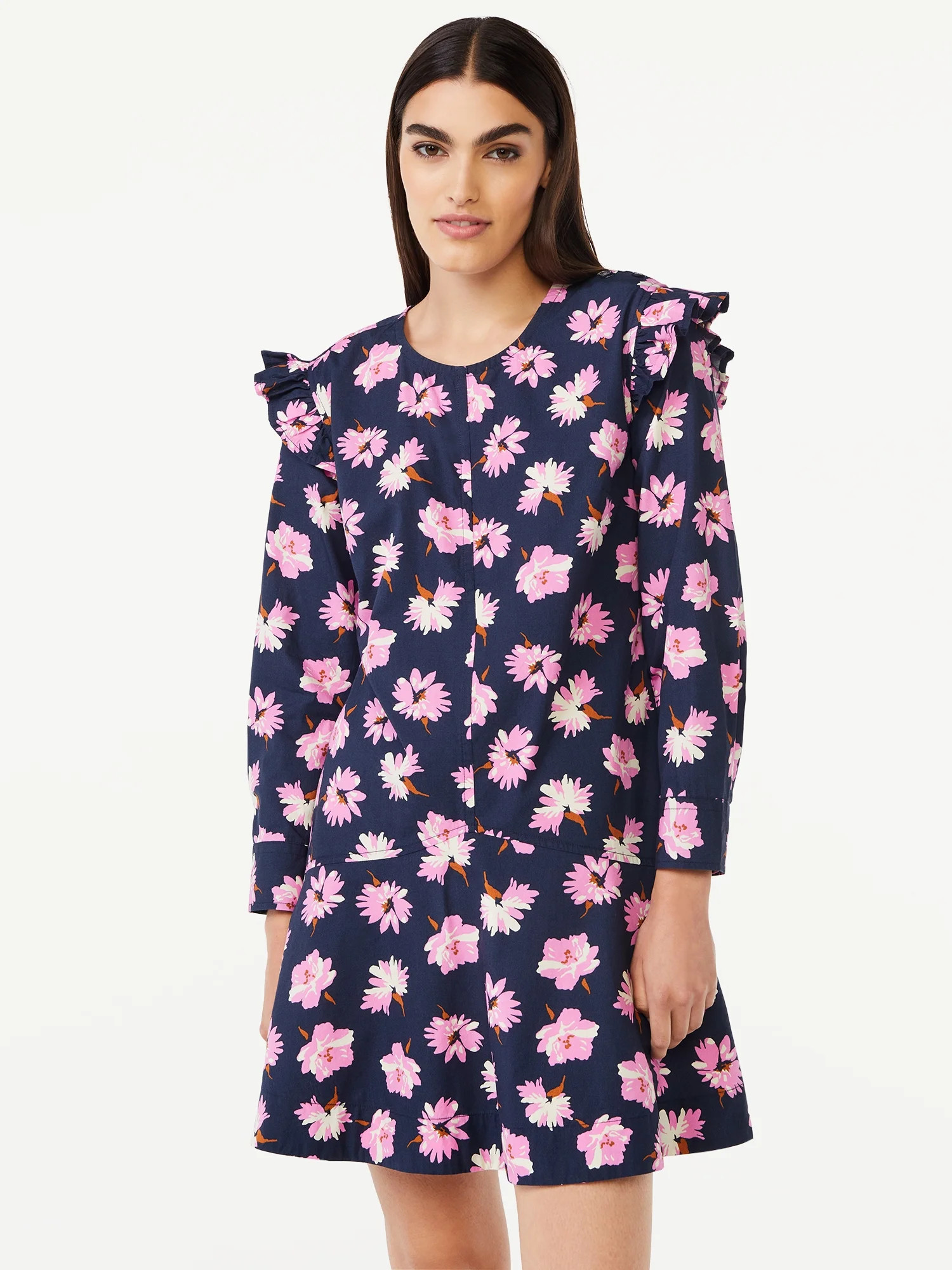Free Assembly Women's Long Sleeve Button Shoulder Dress - Walmart.com | Walmart (US)
