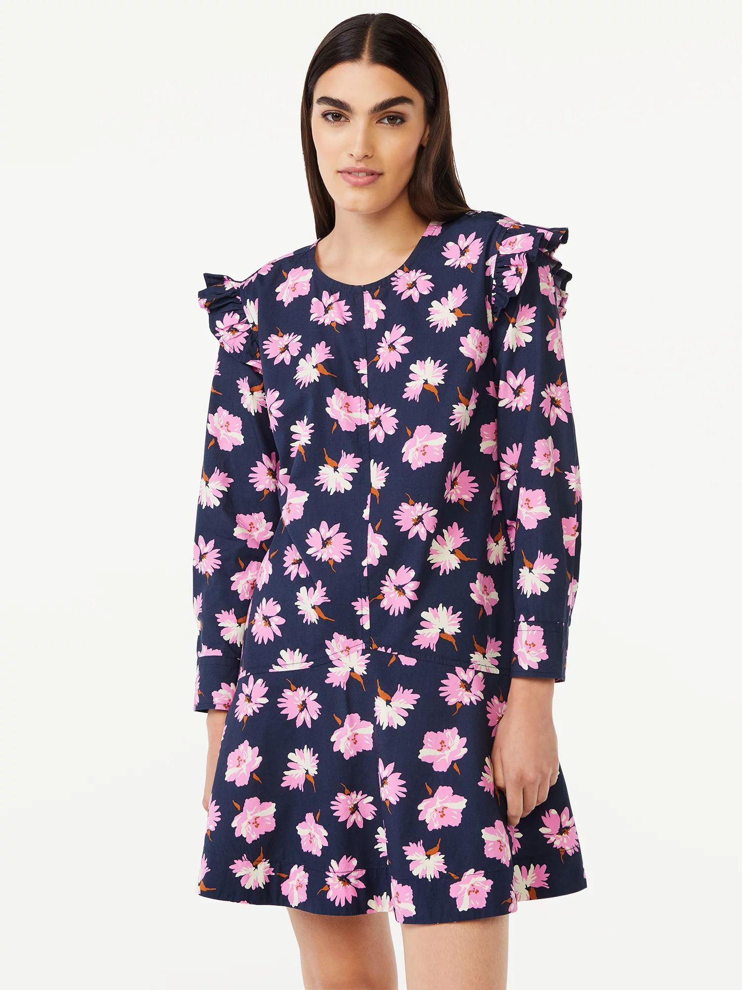 Free Assembly Women's Button Shoulder Mini Dress with Long Sleeves - Walmart.com | Walmart (US)