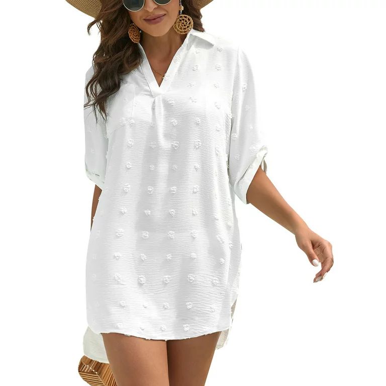 Harence Swimsuit Cover up for Women Beach Dress Bikini Coverup Shirt White, Female | Walmart (US)