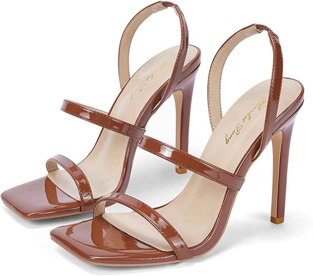 Elisabet Tang Square Toe Heels Stilleto Heels for Women,4.3 Inch Open Toe Heels Strappy Heels Wom... | Amazon (US)