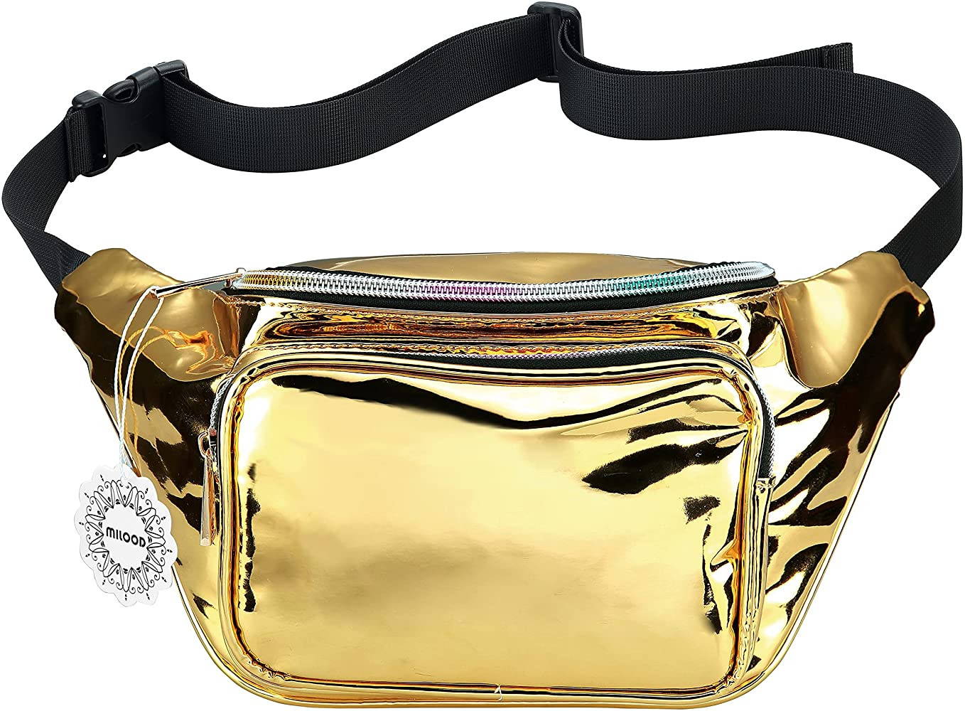 Gold Fanny Pack for Women Party Waist Festival Money Belt Leather Pouch Concert Holographic Wall... | Amazon (US)