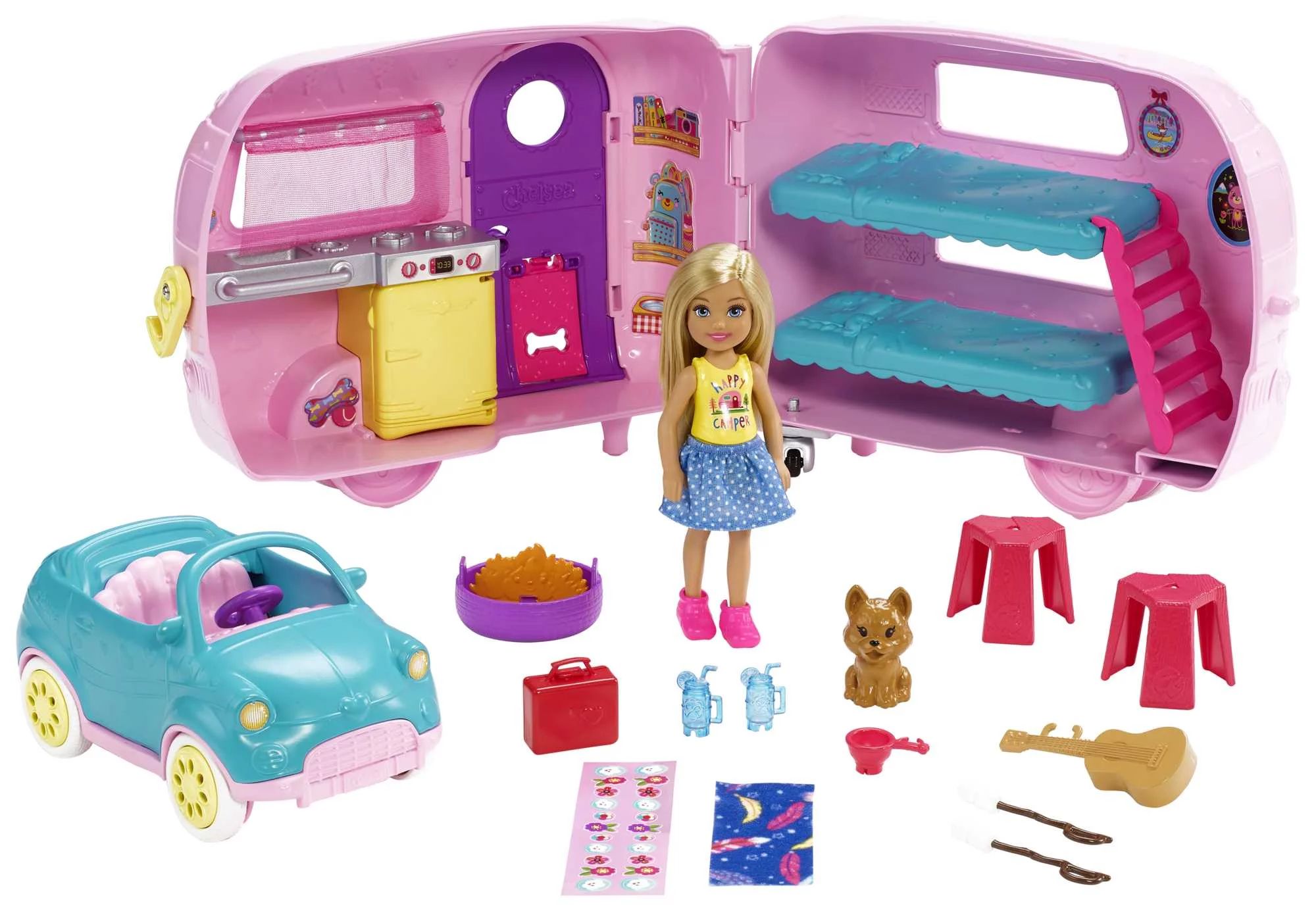 Barbie Club Chelsea Camper Playset, Blonde Small Doll, Puppy, Car & 10+ Accessories, Open for Cam... | Walmart (US)