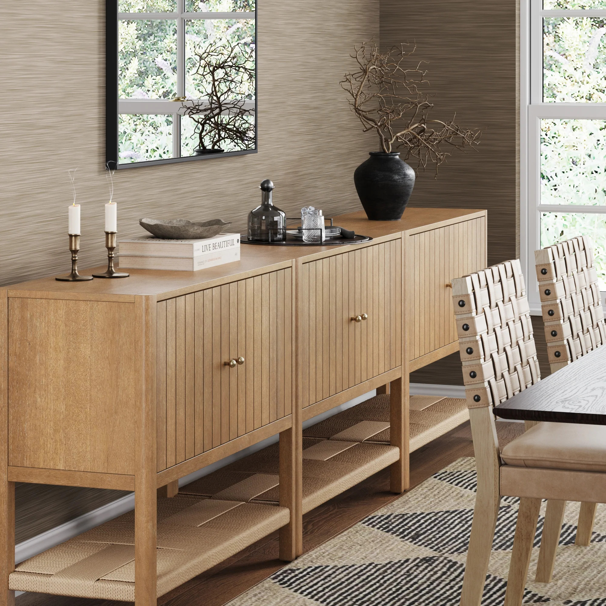 Grooved Door Storage Cabinet Credenza Light Brown (Set of 3) | Nathan James