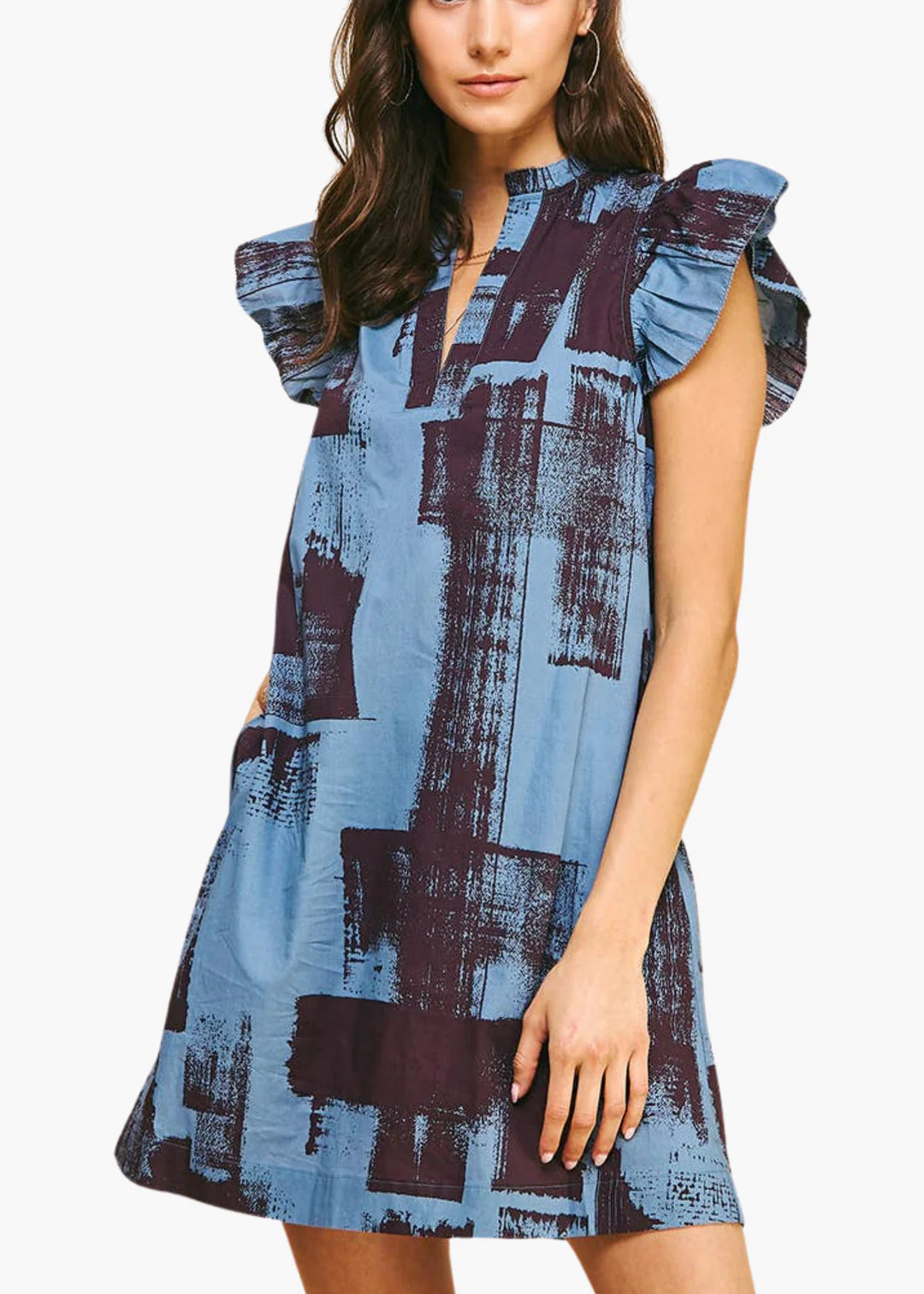 Claire Mini Dress in Blue Paint strokes | Poppy and Pink