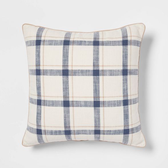 Woven Striped with Plaid Reverse Square Throw Pillow Blue - Threshold&#8482; | Target