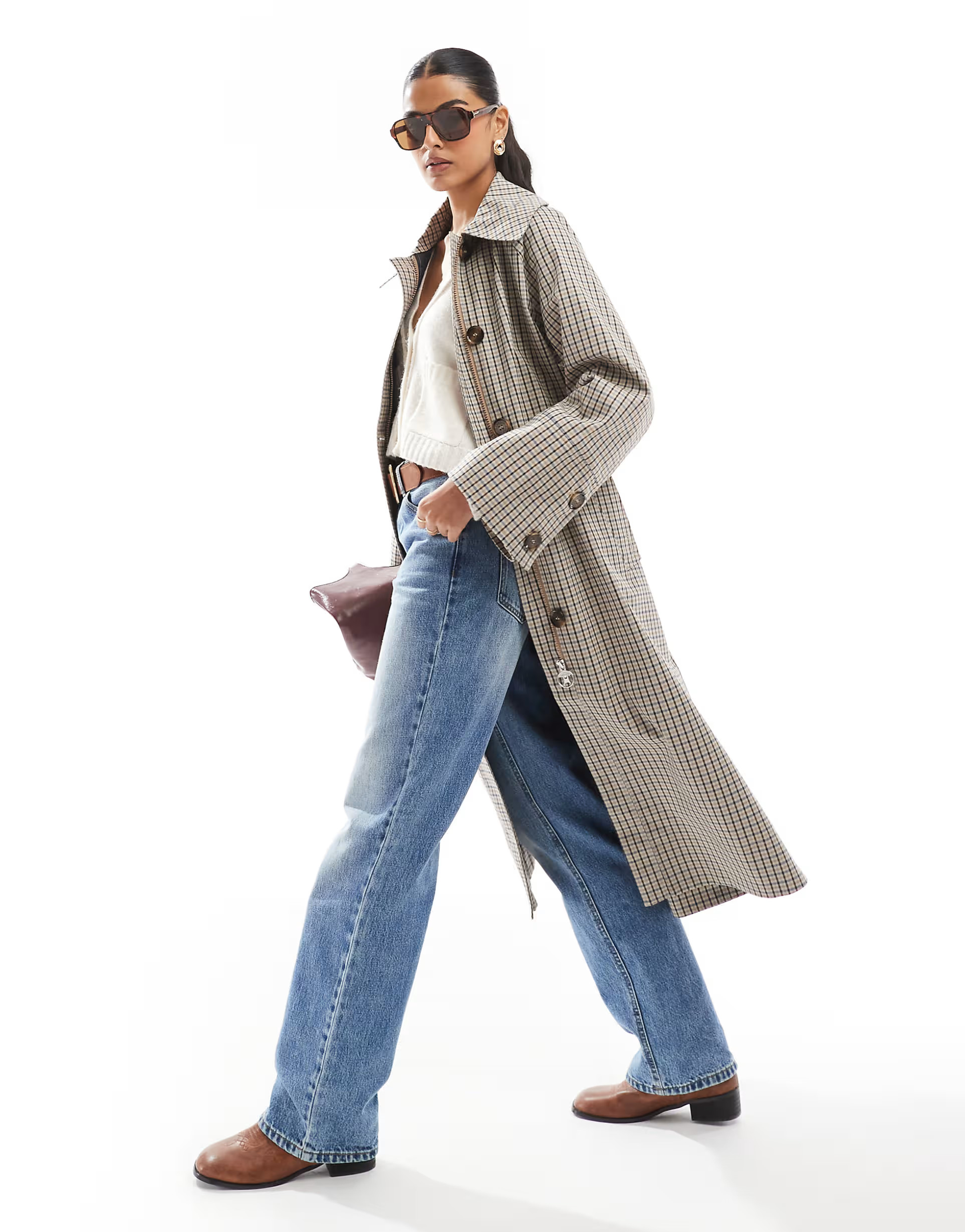 Barbour Beatrix showerproof trench coat navy check | ASOS (Global)