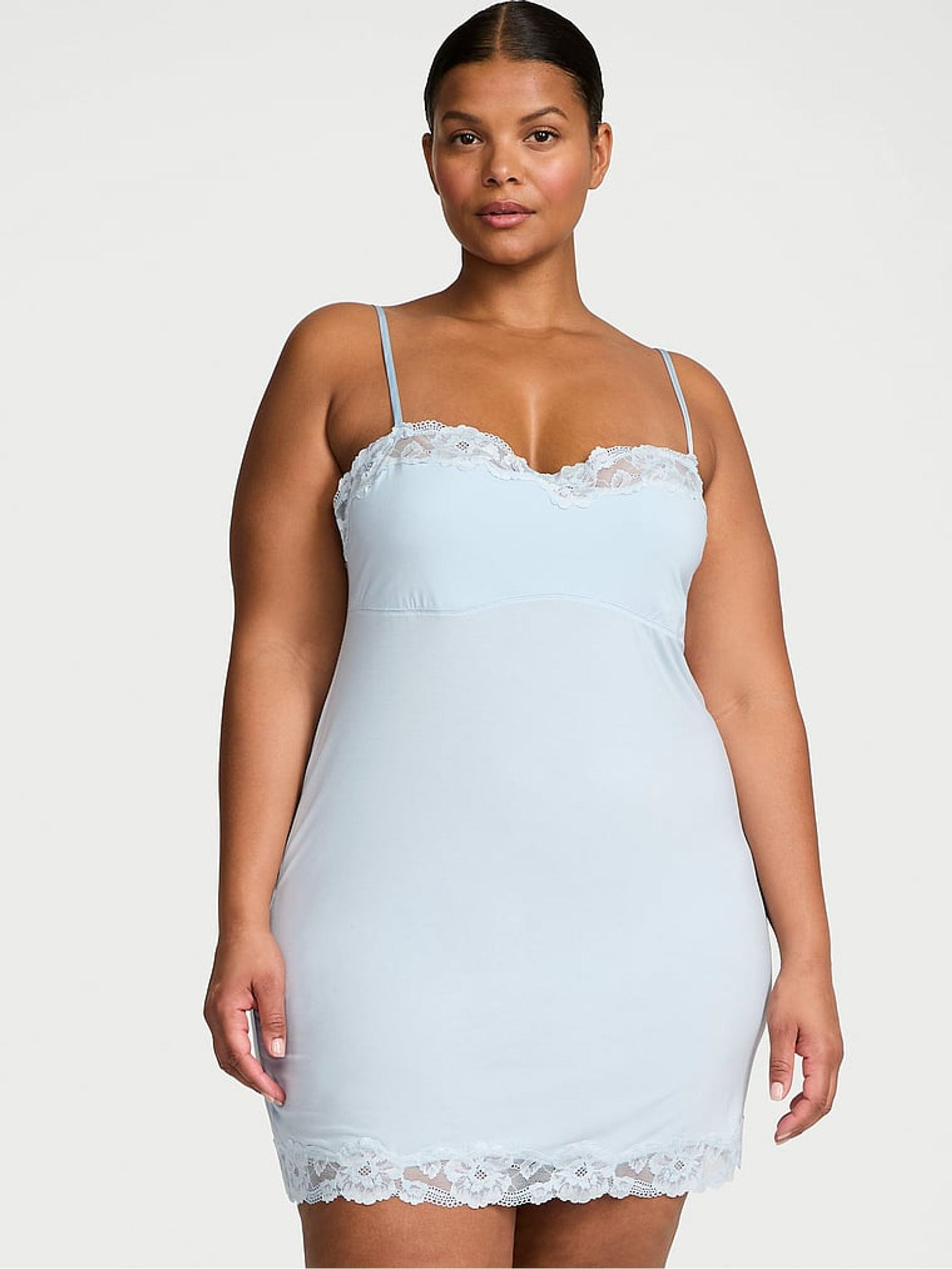 Palest Blue Modal Straight Neck Slip Dress | Victoria's Secret UK | Victoria's Secret UK