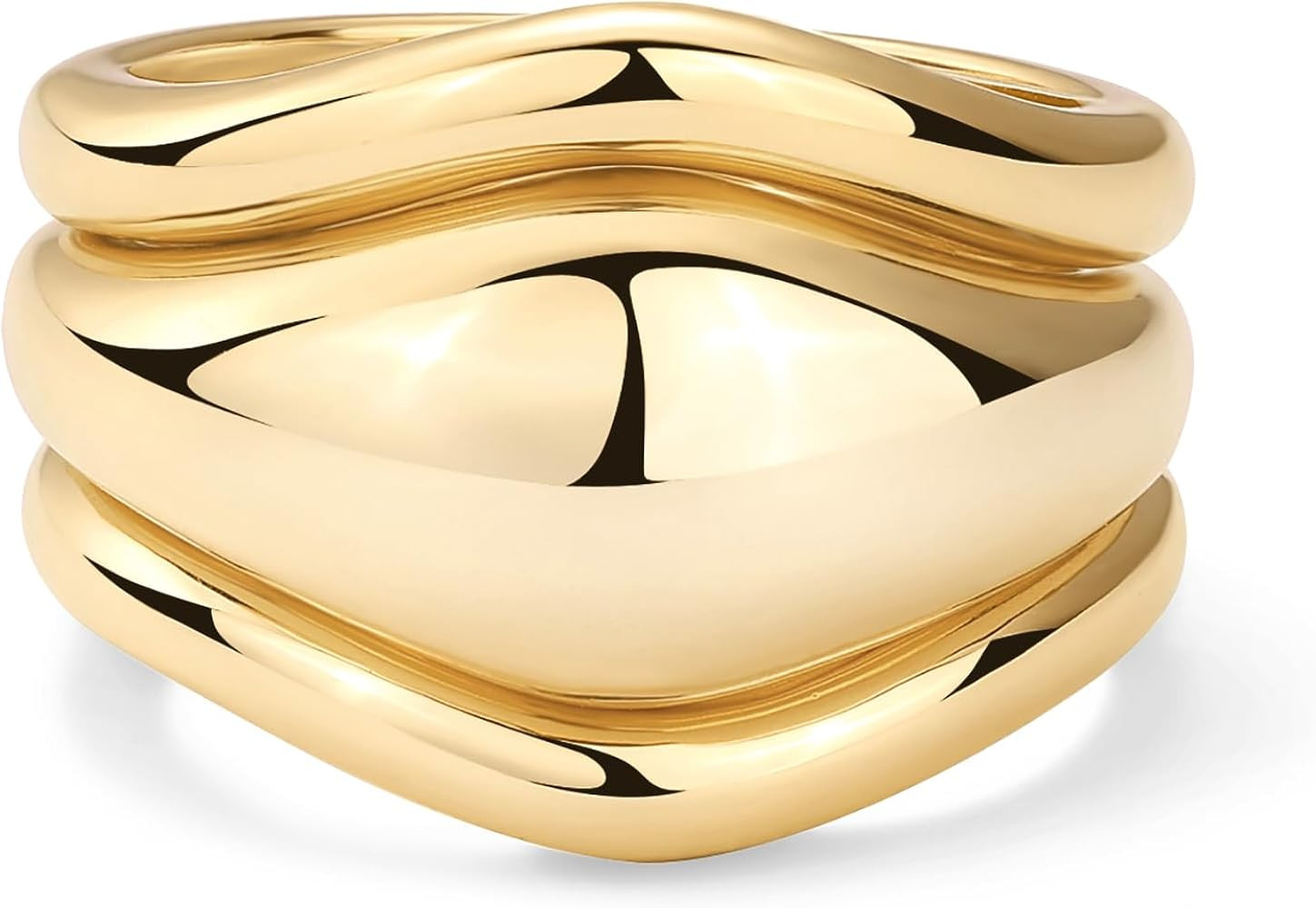 PAVOI 14K Gold Plated Chunky Stackable Rings Set for Women | Cubic Zirconia Bands Set | 3 Stateme... | Amazon (US)