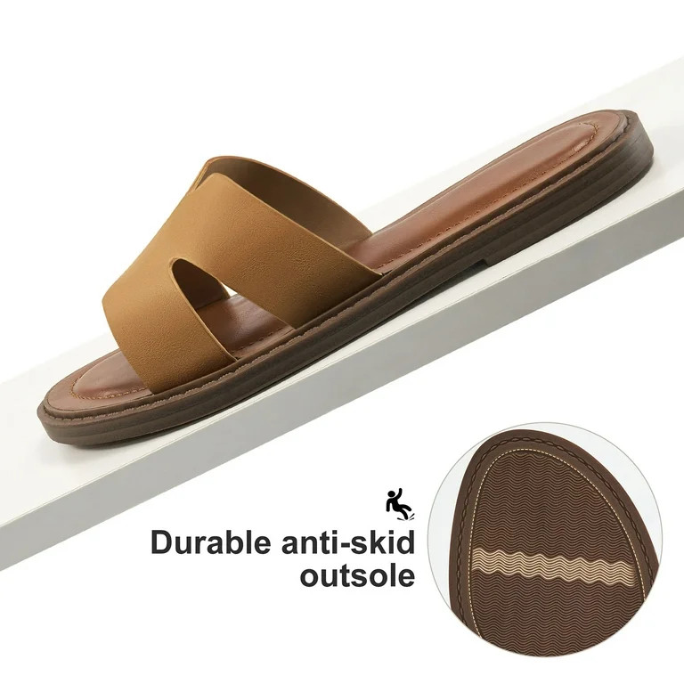 Ecetana Flat Sandals for Women Soft Leather Sandals Slides for Women Summer Shoes | Walmart (US)