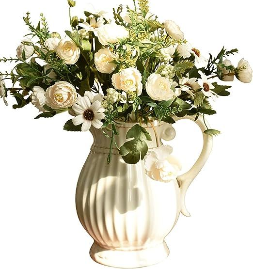 Vases Country Ceramic Flower, Retro French Style Pitcher, Floral Pot with Large Handle, Milk Jar ... | Amazon (US)