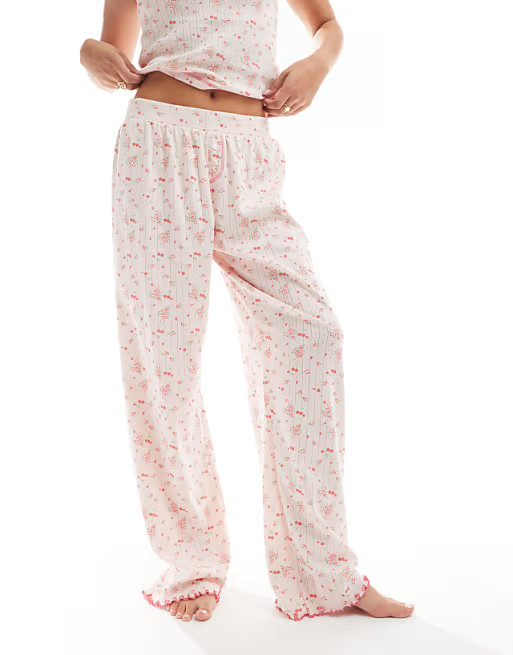 ASOS DESIGN mix & match ditsy bow print pointelle trouser in pink | ASOS | ASOS (Global)
