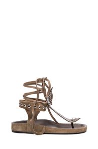 Isabel Marant Edris Calfskin Velvet Leather Sandals in Brown | FWRD 