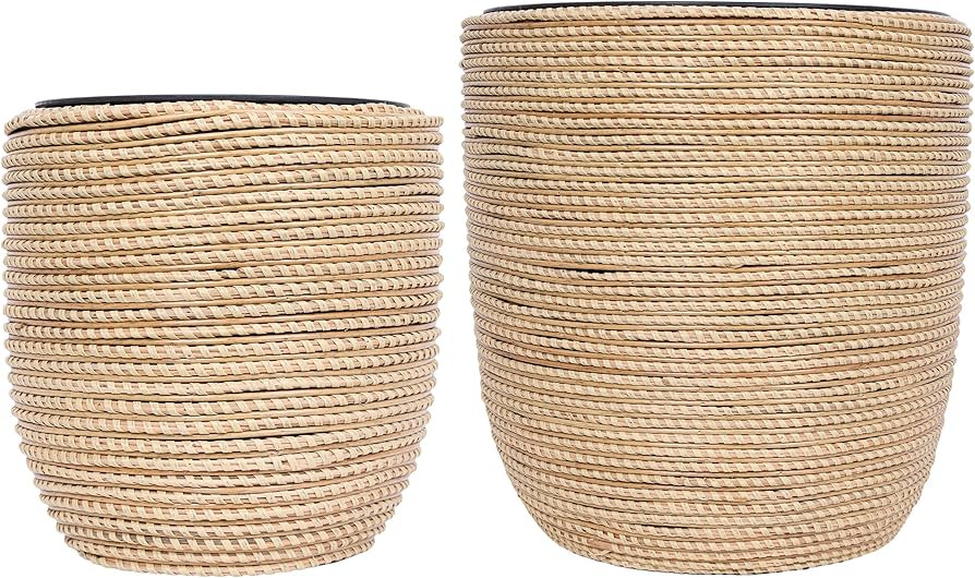 Alpine Corporation Indoor/Outdoor Poly Rattan Planters with Removable Inserts - Set of 2 | Amazon (US)