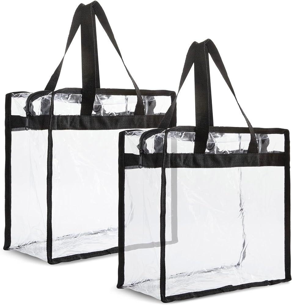 Juvale 2 Pack Clear Stadium Approved Bags - 12x6x12 Large Transparent Tote Bags with Zippers and ... | Amazon (US)