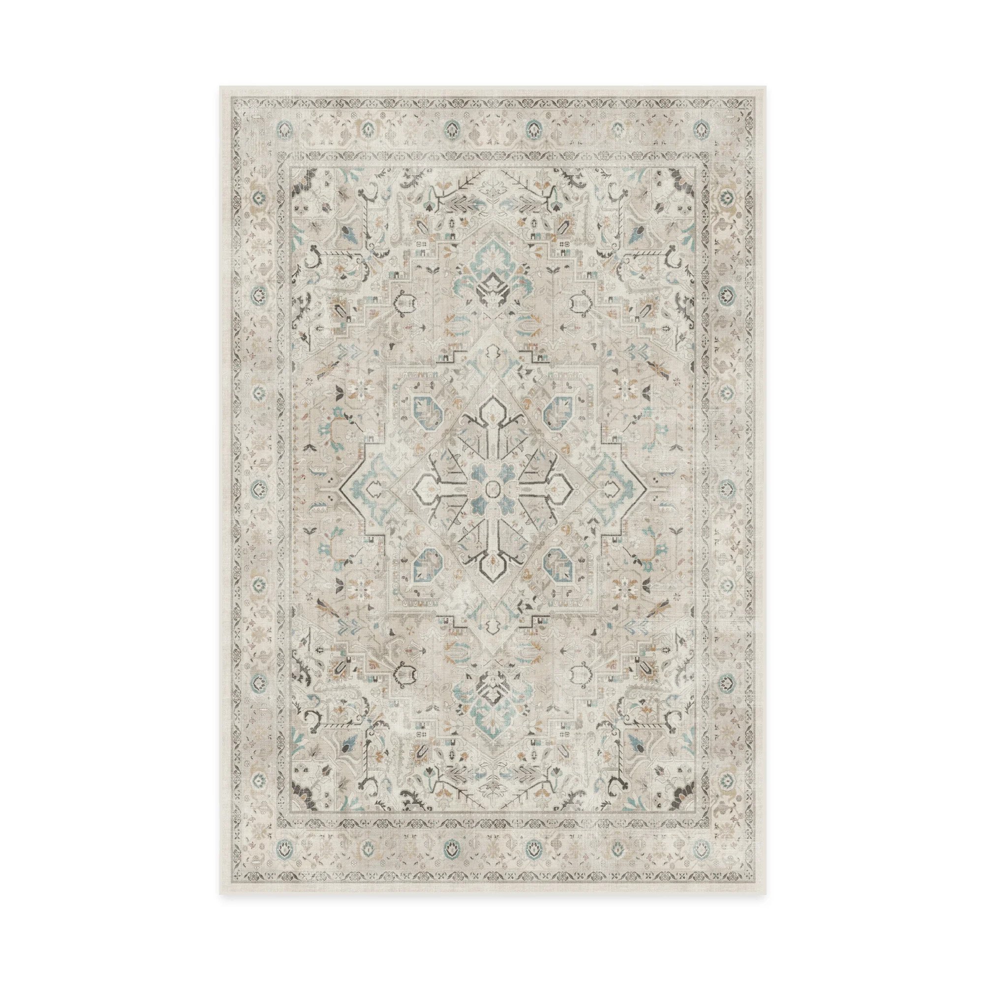 Ruggable Kamran Machine Washable Traditional Vintage Area Rug 6' x 9', Ivory Opal - Walmart.com | Walmart (US)