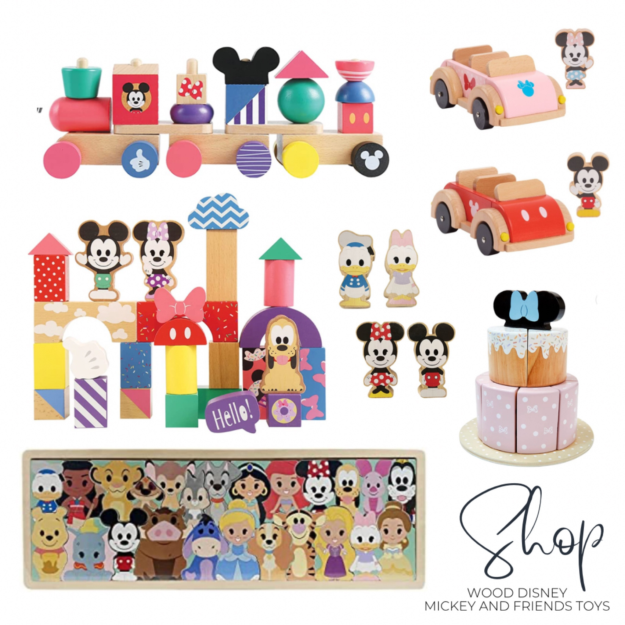 Mickey Mouse and friends is a staple at our house. Look how many cute wood toys they have right now for them! The Minnie mouse, Velcro, cut apart cake, I mean oh my goodness, how cute! And Minnie and Mickey even have their own cars!

#LTKFind #LTKbaby #LTKkids