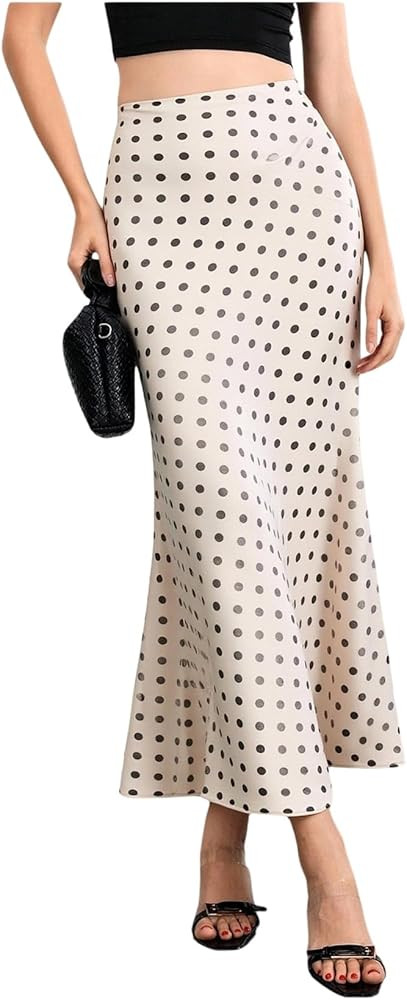 MakeMeChic Women's Summer Long Satin Skirts Polka Dots Silk Elegant High Waisted Flowy A Line Coc... | Amazon (US)