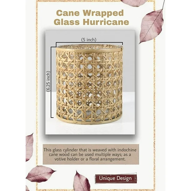 Serene Spaces Living Small Glass Hurricane Candle Holder Wrapped in Woven Rattan Cane, 6.25" Tall... | Walmart (US)