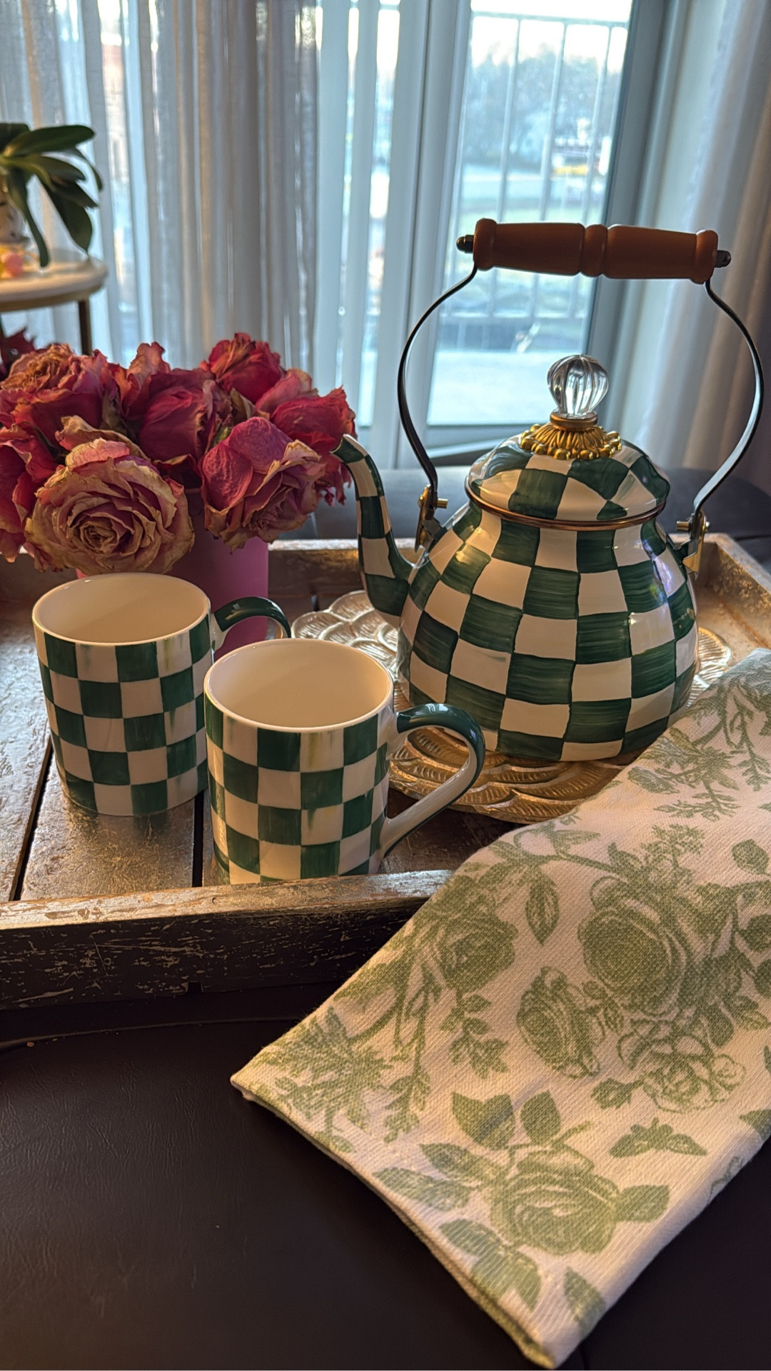 In LOVE 💚🤍 Mackenzie Childs Tea Kettle set 

#LTKdayinmylife #LTKHome #LTKMothersDay