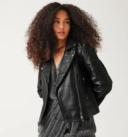 Blouson en cuir Femme - Noir | Promod (FR)