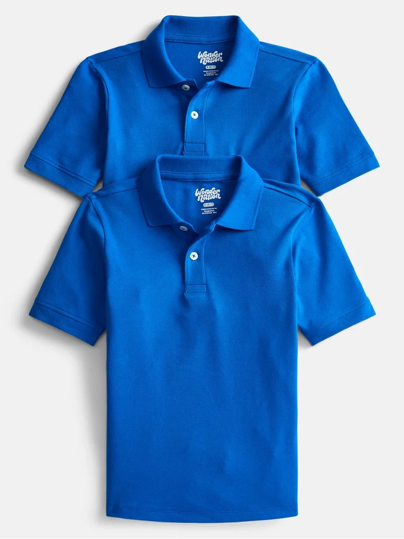 Wonder Nation Boys School Uniform Short Sleeve Pique Polo Shirt, 2-Pack, Size 4-18 & Husky | Walmart (US)
