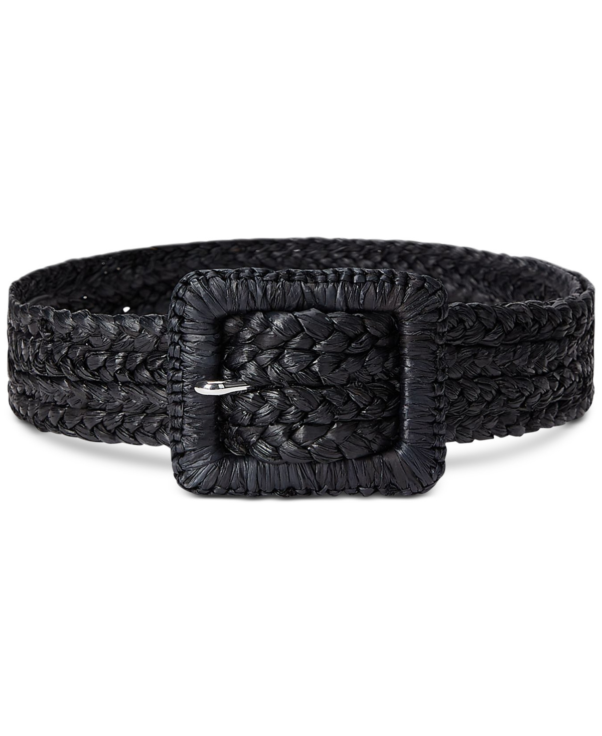 Lauren Ralph Lauren Women's Raffia Wide Covered-Buckle Belt - Black | Macy's