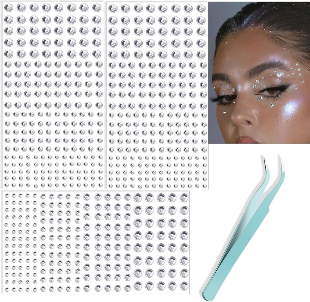 660Pcs Face Gems Hair Gems, Self-Adhesive Face Jewels Eye Jewels Rhinestones 3/4/5/6 mm DIY Face ... | Amazon (US)