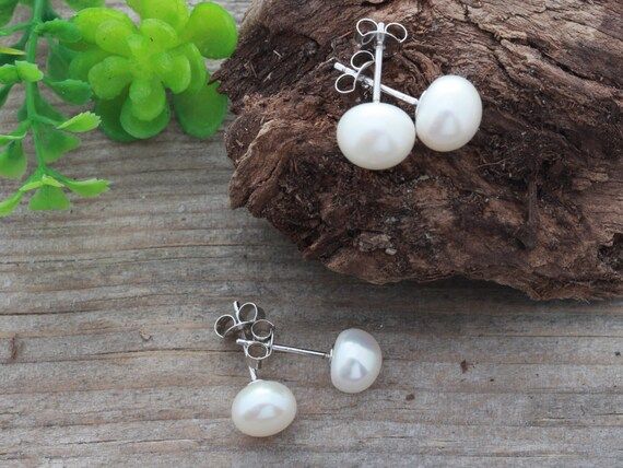 FRESHWATER Pearls. Sterling Silver Pearl Earrings, Studs Pearl Earrings, freshwater Pearl earring... | Etsy (US)