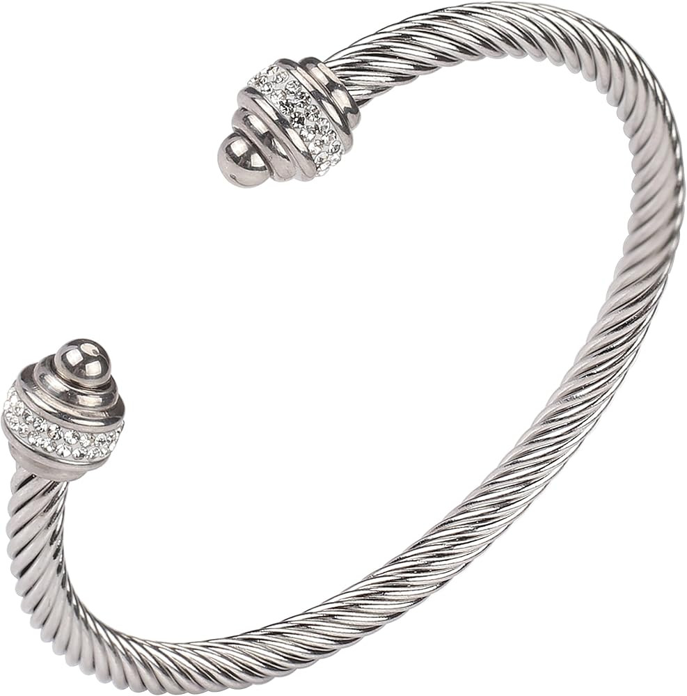 Dorriss Cable Cuff Bangle Bracelets for Women Stainless Steel Wire Twisted Bracelet Adjustable Mom W | Amazon (US)