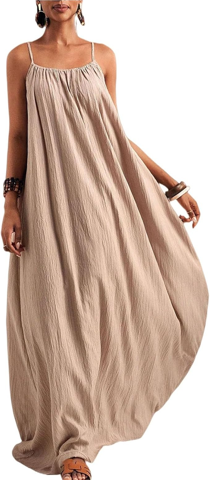 Backless Cami Dresses for Women Cami Lounge Dress Backless Sleeveless Flowy Maxi Sundress Summer ... | Amazon (US)