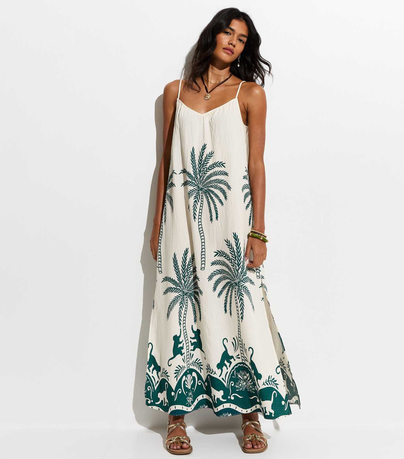 Green Woven Palm Pattern Beach Maxi Dress | New Look | New Look (UK)