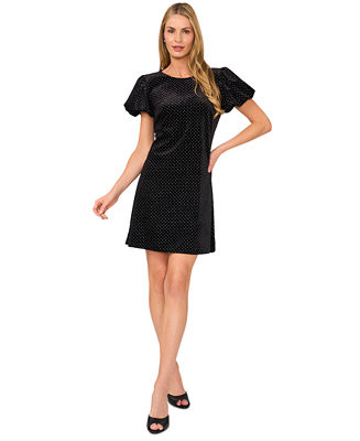 CeCe Women's Embellished Velvet Bubble-Sleeve Dress - Macy's | Macy's