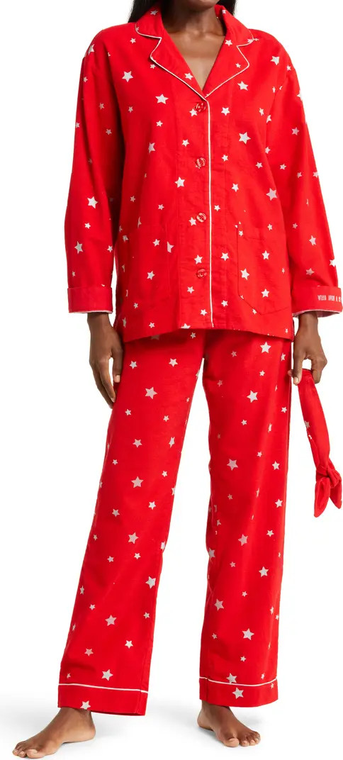 PJ Salvage Long Sleeve Cotton Flannel Pajamas & Headband Set | Nordstrom | Nordstrom