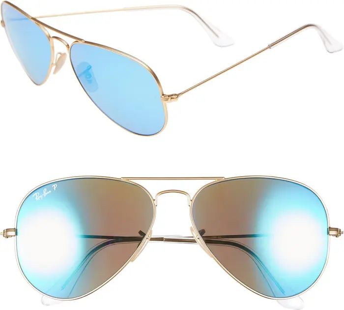 Ray-Ban Standard Icons 58mm Mirrored Polarized Aviator Sunglasses | Nordstrom | Nordstrom