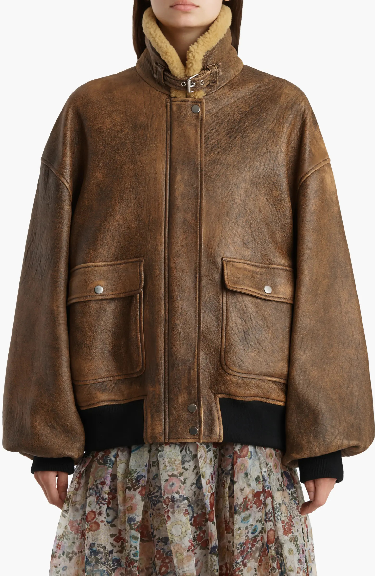 Khaite Sandor Distressed Leather Bomber Jacket | Nordstrom | Nordstrom
