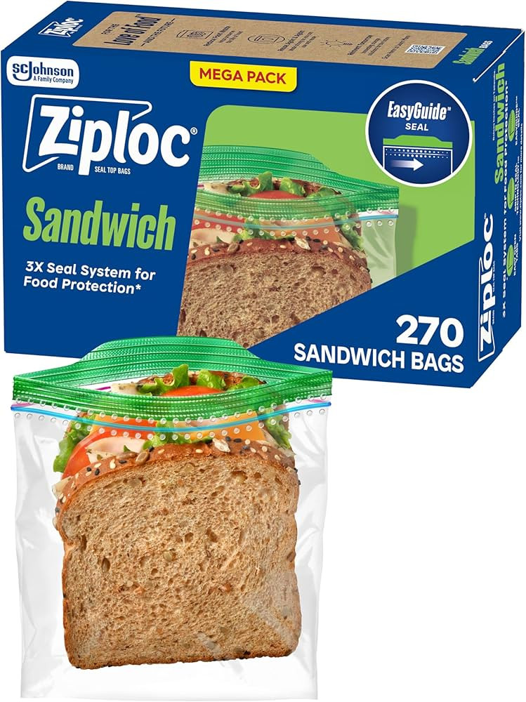 Ziploc Sandwich and Snack Bags, Easy Open and Close, Plastic Food Storage Bags, 270 Bags Total (P... | Amazon (US)