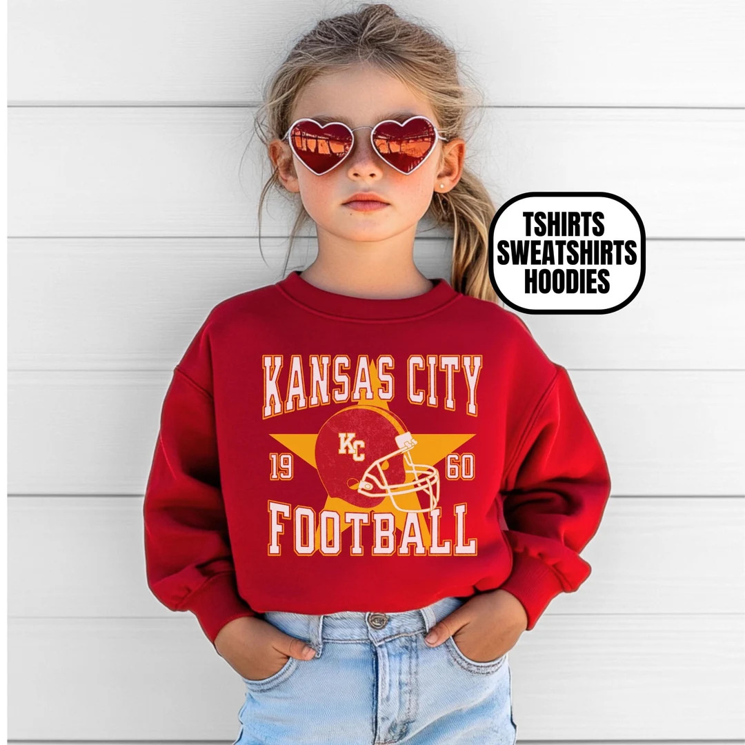 Youth Distressed Vintage Style Kansas City Football Hoodie, Kids KC Sweatshirt, Boys & Girls Foot... | Etsy (US)