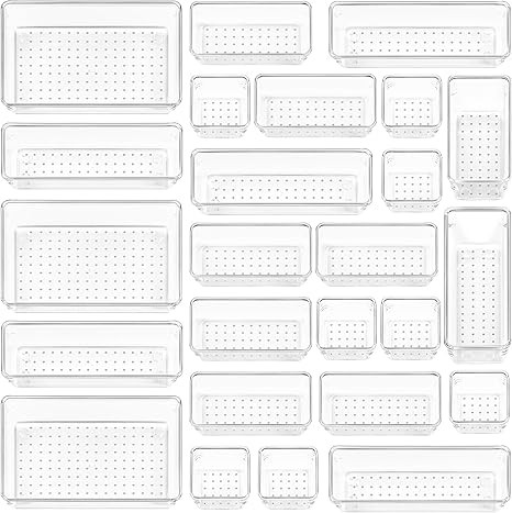 25 PCS Clear Plastic Drawer Organizers Set, Vtopmart 4-Size Versatile Bathroom and Vanity Drawer ... | Amazon (US)