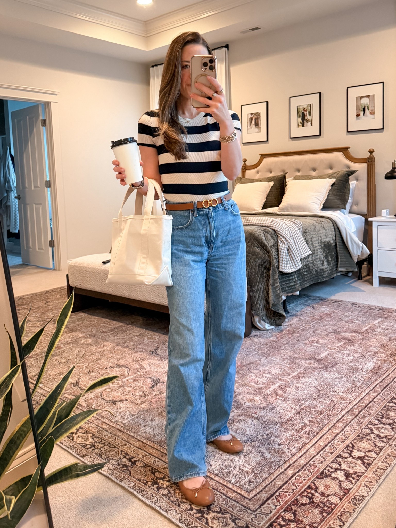 Classic Striped Tee + Abercrombie Jeans 🤍

• Navy striped knit top
• Abercrombie high rise wide leg jeans
• Brown leather belt
• Brown ballet flats
• Neutral canvas tote

You can never go wrong with stripes and denim.

This is one of my favorite everyday formulas: fitted striped top + high-rise wide leg jeans + warm brown accessories. It feels classic, clean, and put together without trying too hard.

The brown accents soften the navy and make the whole outfit feel cohesive.

Perfect for:
• Casual chic mom outfits
• Wide leg jeans outfit
• Striped top outfit ideas
• Classic capsule wardrobe
• Spring mom style
• French-inspired outfits
• Elevated everyday basics




#LTKSeasonal #LTKgrwm #LTKootd