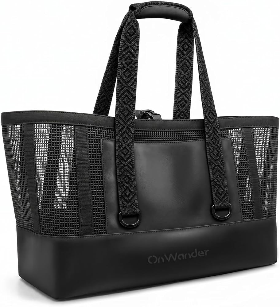 Large Mesh Beach Bag, Waterproof Bottom Tote, Structured Design Waterproof Pocket, Sandproof Pool... | Amazon (US)