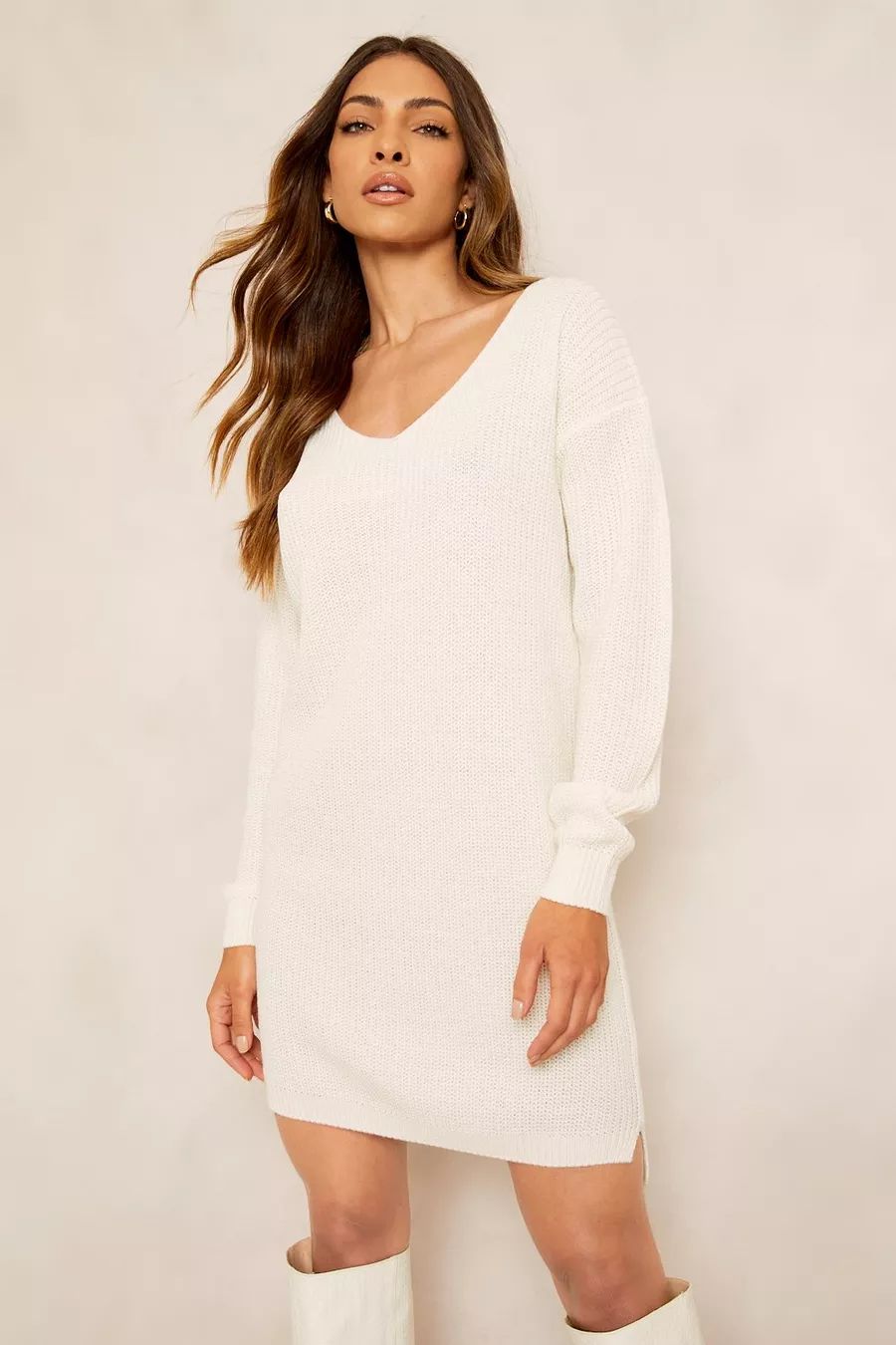 Recycled V Neck Sweater Dress | Boohoo.com (US & CA)