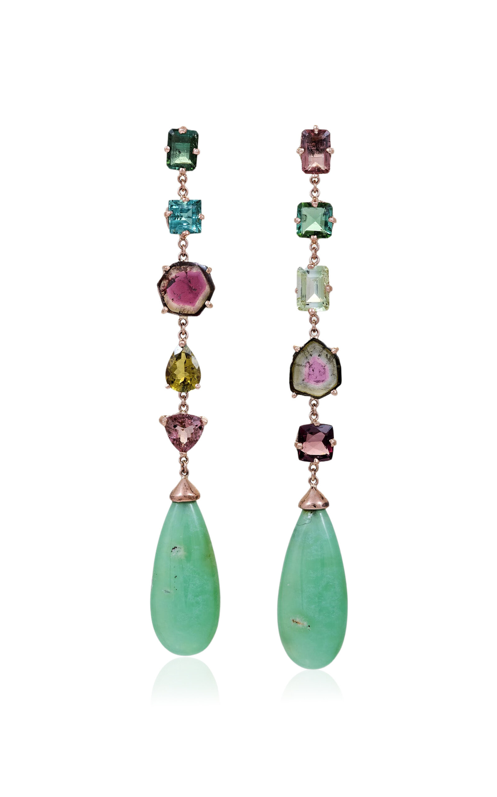 14K Yellow Gold Emerald And Tourmaline Earrings | Moda Operandi (Global)