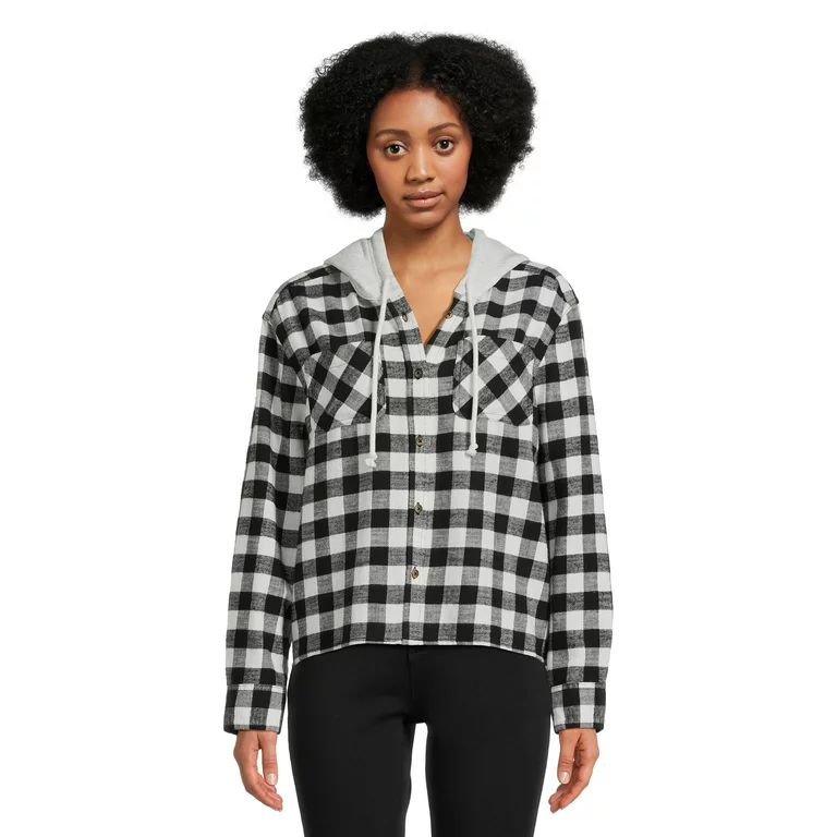 Time and Tru Women's Crop Hooded Flannel Shirt | Walmart (US)